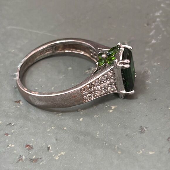 925 Sterling Silver & Tsavorite Garnet CZ ring Sz 9, 4.71g, 8.7x6.8mm butterfly - Picture 6 of 12